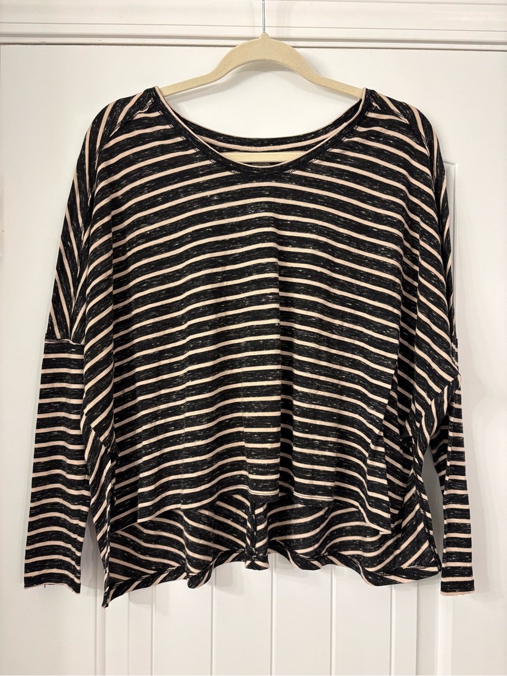 Free People, “We the Free”, Striped Long-Sleeve Knit Top in Black and Cream